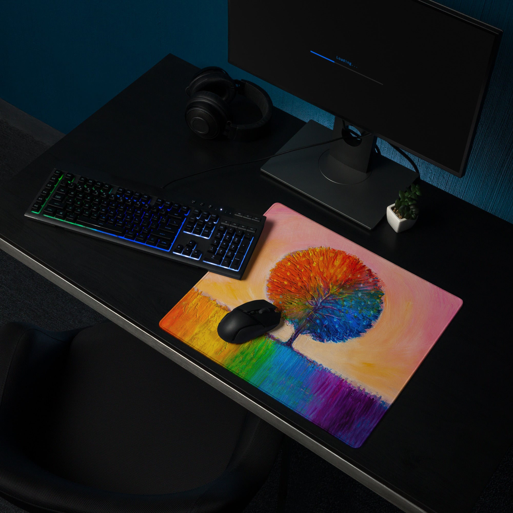 Vivid Rainbow Tree Mouse Pad - Tree Rainbow Multicolor Home Office Abstract Vibrant Contemporary Desk Mat Oil Painting