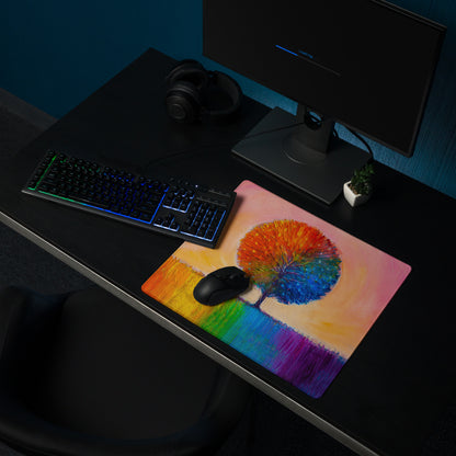 Vivid Rainbow Tree Mouse Pad - Tree Rainbow Multicolor Home Office Abstract Vibrant Contemporary Desk Mat Oil Painting