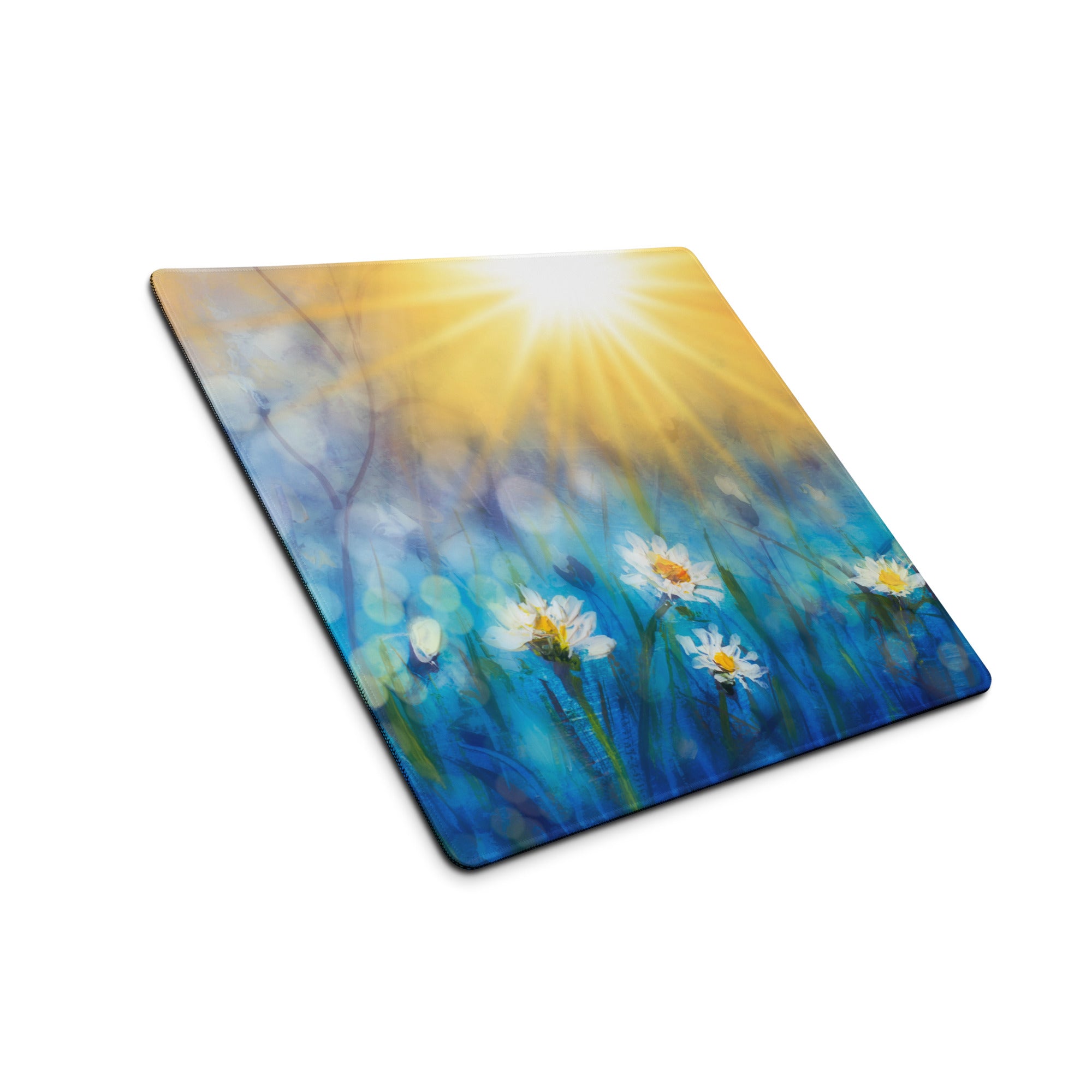 Daisy Field Desk Mat - Daisy Field Blue Gradient Desk Mat Floral Bright Mood Modern Floral Desktop Pad Digital Painting