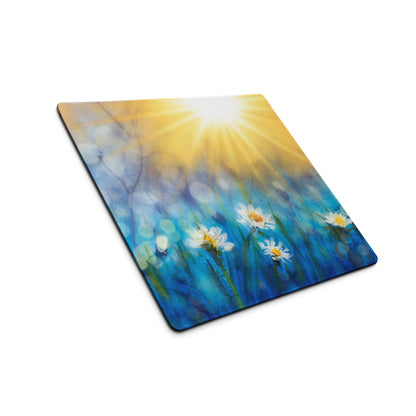 Daisy Field Desk Mat - Daisy Field Blue Gradient Desk Mat Floral Bright Mood Modern Floral Desktop Pad Digital Painting