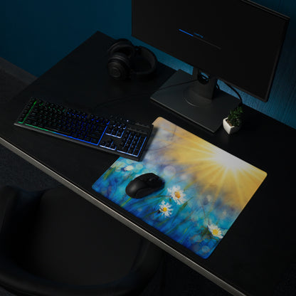 Daisy Field Desk Mat - Daisy Field Blue Gradient Desk Mat Floral Bright Mood Modern Floral Desktop Pad Digital Painting