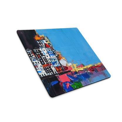 Urban Blues Large Gaming Mouse Pad - Cityscape Blue Desk Impasto Bold Modern Abstract Large Desk Mat Acrylic
