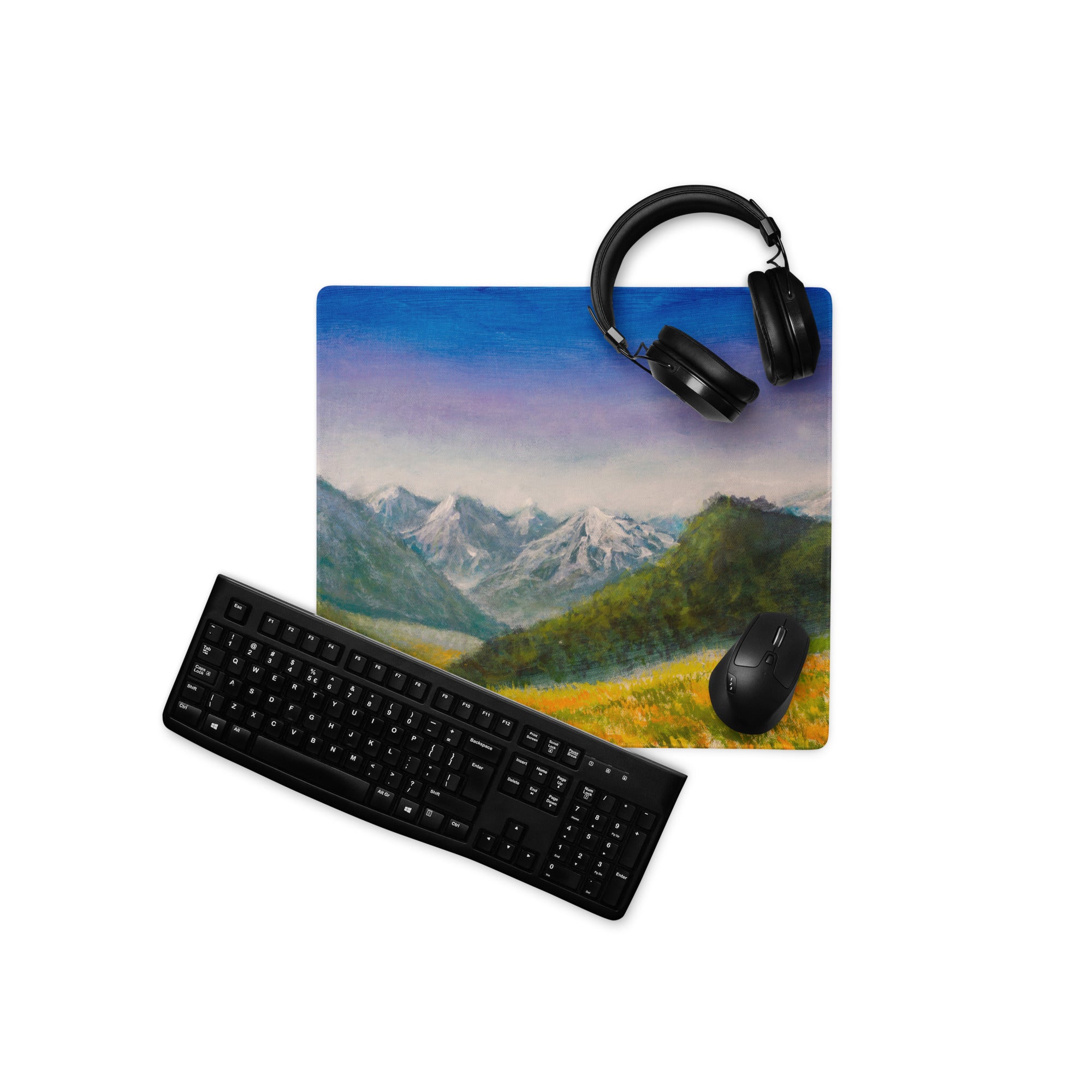 Mountain Dawn Landscape Mouse Pad - Landscape Blue Purple Gradient Mouse Pad Oil Painting Mood Serene Modern Gaming