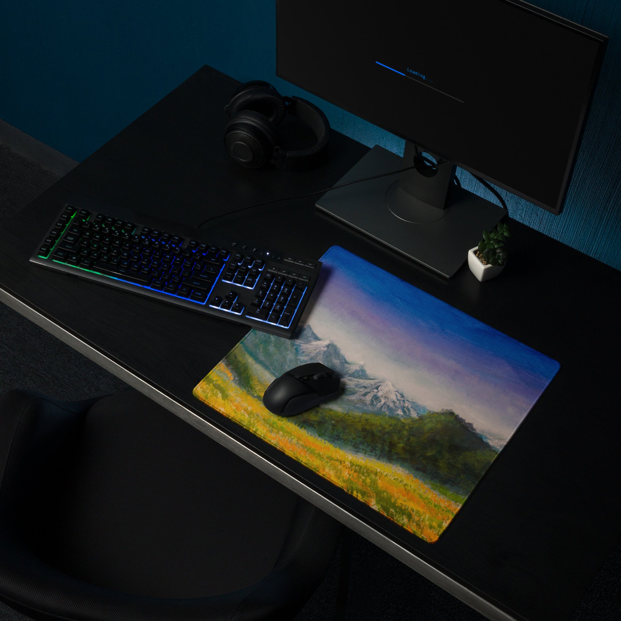 Mountain Dawn Landscape Mouse Pad - Landscape Blue Purple Gradient Mouse Pad Oil Painting Mood Serene Modern Gaming