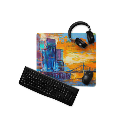 Colorful Cityscape Mouse Pad - Gaming Mouse Pad Blue Purple Orange Yellow Abstract Vibrant Modern Desk Mat Acrylic