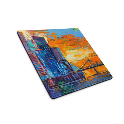 Colorful Cityscape Mouse Pad - Gaming Mouse Pad Blue Purple Orange Yellow Abstract Vibrant Modern Desk Mat Acrylic
