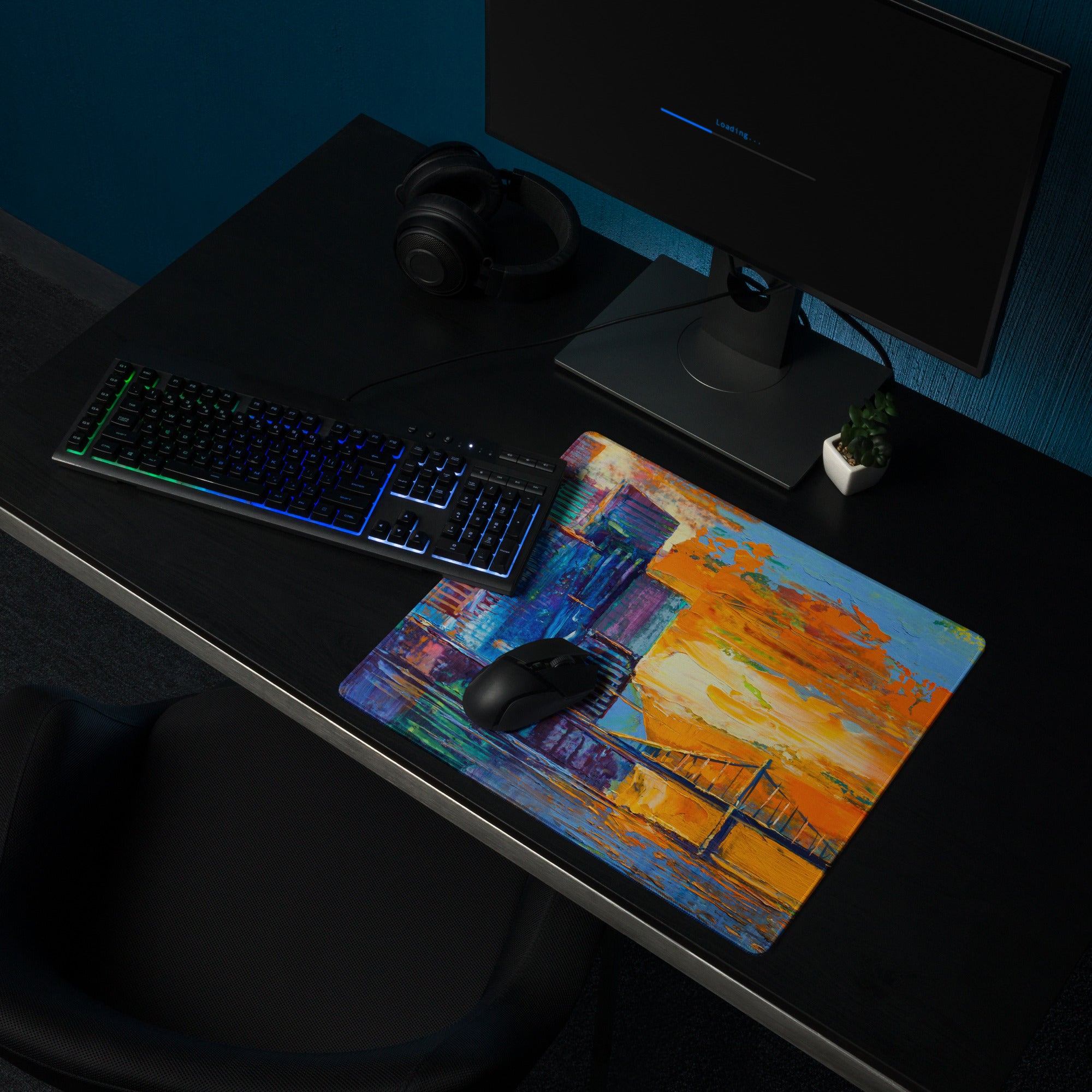 Colorful Cityscape Mouse Pad - Gaming Mouse Pad Blue Purple Orange Yellow Abstract Vibrant Modern Desk Mat Acrylic