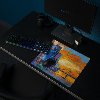 Colorful Cityscape Mouse Pad - Gaming Mouse Pad Blue Purple Orange Yellow Abstract Vibrant Modern Desk Mat Acrylic