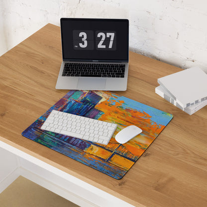 Colorful Cityscape Mouse Pad - Gaming Mouse Pad Blue Purple Orange Yellow Abstract Vibrant Modern Desk Mat Acrylic