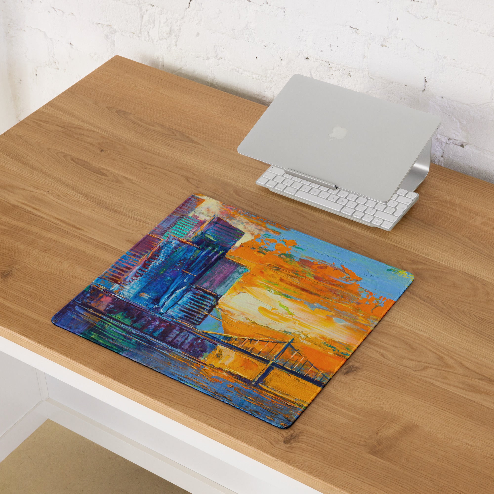 Colorful Cityscape Mouse Pad - Gaming Mouse Pad Blue Purple Orange Yellow Abstract Vibrant Modern Desk Mat Acrylic