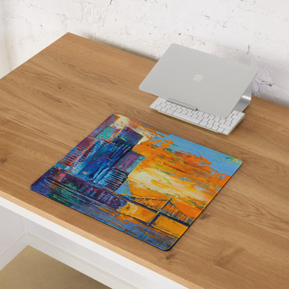 Colorful Cityscape Mouse Pad - Gaming Mouse Pad Blue Purple Orange Yellow Abstract Vibrant Modern Desk Mat Acrylic