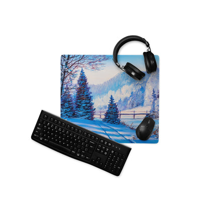 Winter Mountain Vista Pad - Winter Mountain Landscape Blue White Desk Pad Calm Mood Nordic Minimalist Oil Painting