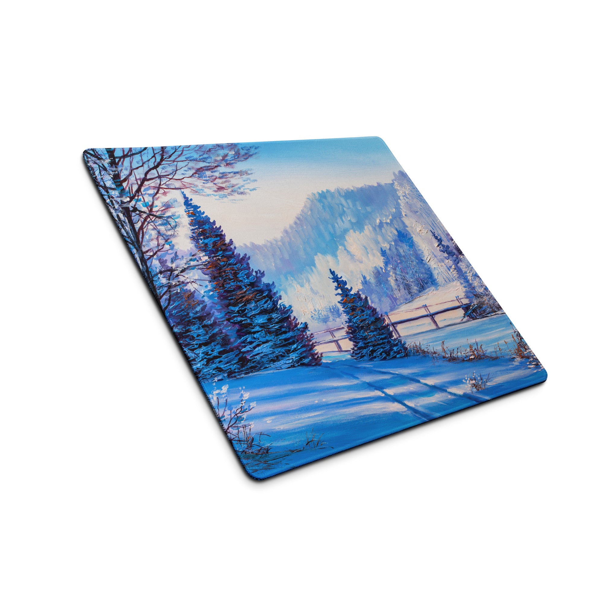 Winter Mountain Vista Pad - Winter Mountain Landscape Blue White Desk Pad Calm Mood Nordic Minimalist Oil Painting