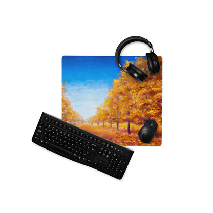 Autumn Leaves Mouse Pad - Autumn Leaves Desk Pad Orange Blue Impressionist Vibrant Cozy Rustic Modern Gaming Oil Canvas