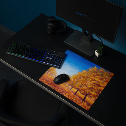 Autumn Leaves Mouse Pad - Autumn Leaves Desk Pad Orange Blue Impressionist Vibrant Cozy Rustic Modern Gaming Oil Canvas