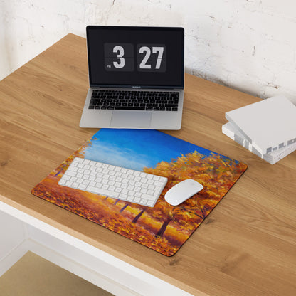 Autumn Leaves Mouse Pad - Autumn Leaves Desk Pad Orange Blue Impressionist Vibrant Cozy Rustic Modern Gaming Oil Canvas