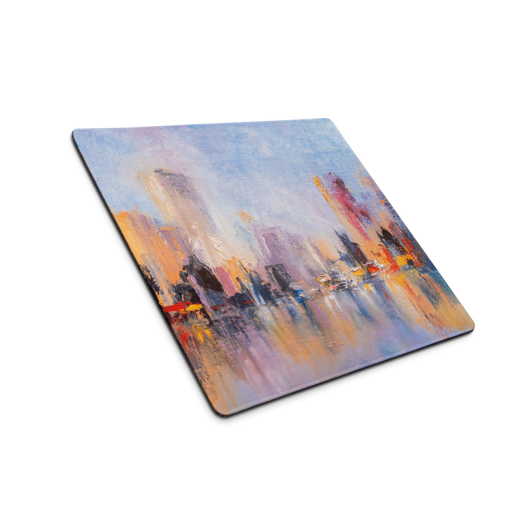 City Skyline Impressionist Mouse Pad - Abstract Cityscape Blues Desk Decor Mood Vibrant Urban Art Oil Painting