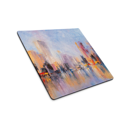 City Skyline Impressionist Mouse Pad - Abstract Cityscape Blues Desk Decor Mood Vibrant Urban Art Oil Painting