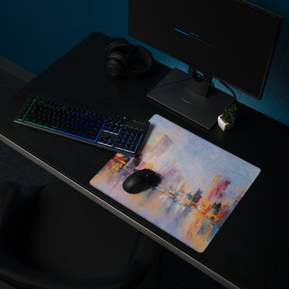 City Skyline Impressionist Mouse Pad - Abstract Cityscape Blues Desk Decor Mood Vibrant Urban Art Oil Painting