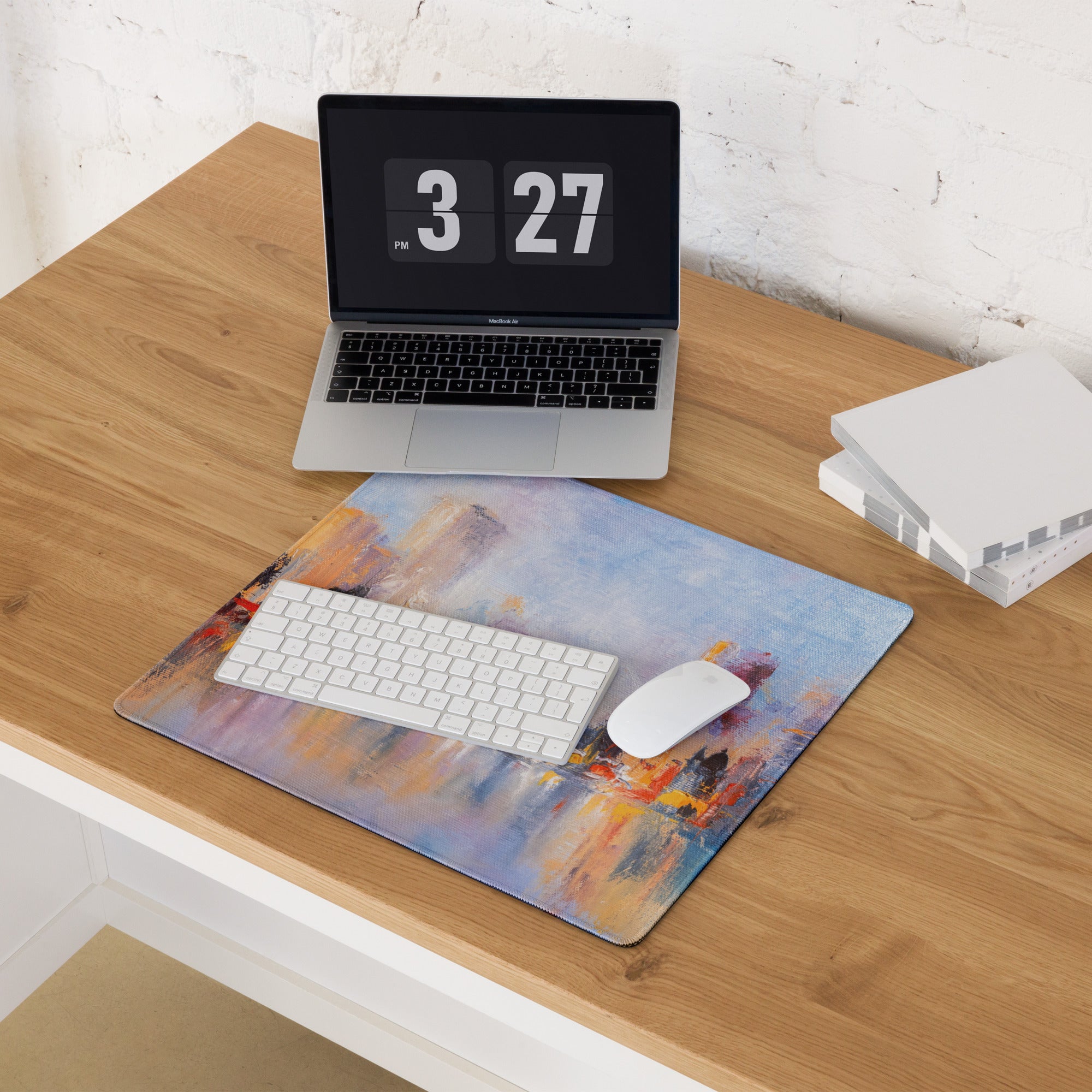 City Skyline Impressionist Mouse Pad - Abstract Cityscape Blues Desk Decor Mood Vibrant Urban Art Oil Painting