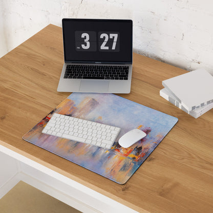 City Skyline Impressionist Mouse Pad - Abstract Cityscape Blues Desk Decor Mood Vibrant Urban Art Oil Painting