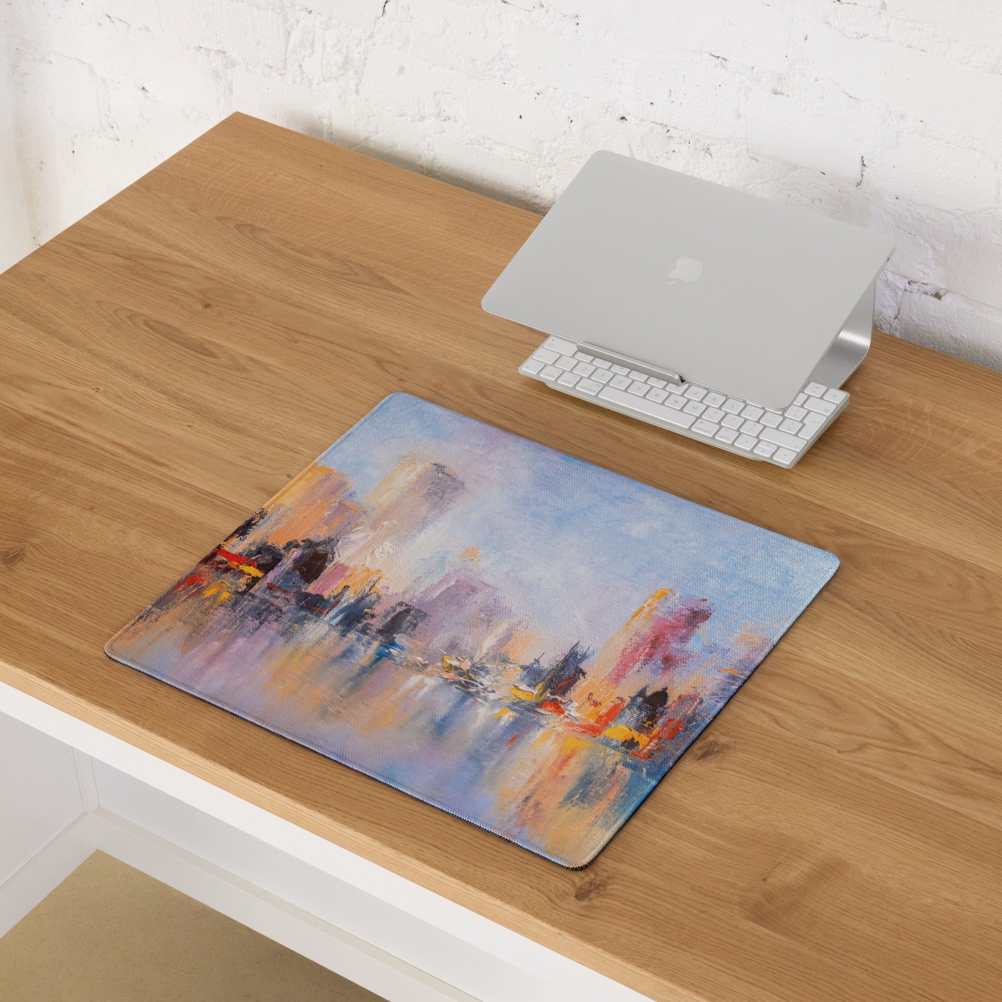 City Skyline Impressionist Mouse Pad - Abstract Cityscape Blues Desk Decor Mood Vibrant Urban Art Oil Painting