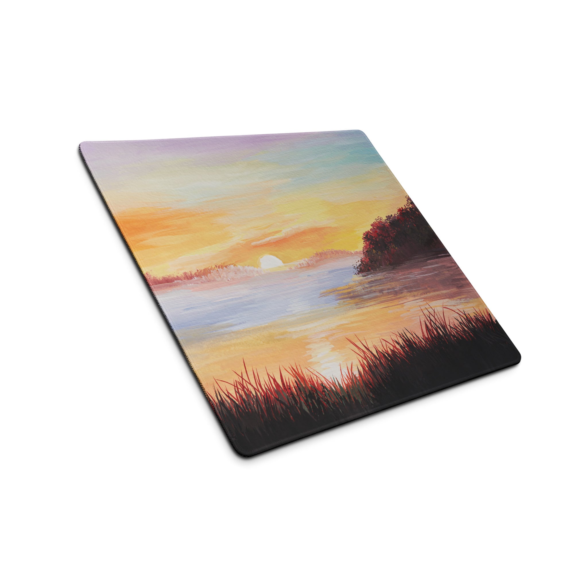 Sunset Coastal Landscape Mouse Pad - Sunset Coastal Landscape, warm oranges blues, gaming desk, impressionist style - calm mood, modern decor, oil painting