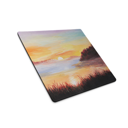 Sunset Coastal Landscape Mouse Pad - Sunset Coastal Landscape, warm oranges blues, gaming desk, impressionist style - calm mood, modern decor, oil painting