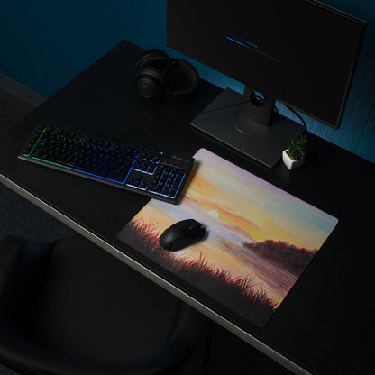 Sunset Coastal Landscape Mouse Pad - Sunset Coastal Landscape, warm oranges blues, gaming desk, impressionist style - calm mood, modern decor, oil painting