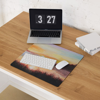Sunset Coastal Landscape Mouse Pad - Sunset Coastal Landscape, warm oranges blues, gaming desk, impressionist style - calm mood, modern decor, oil painting
