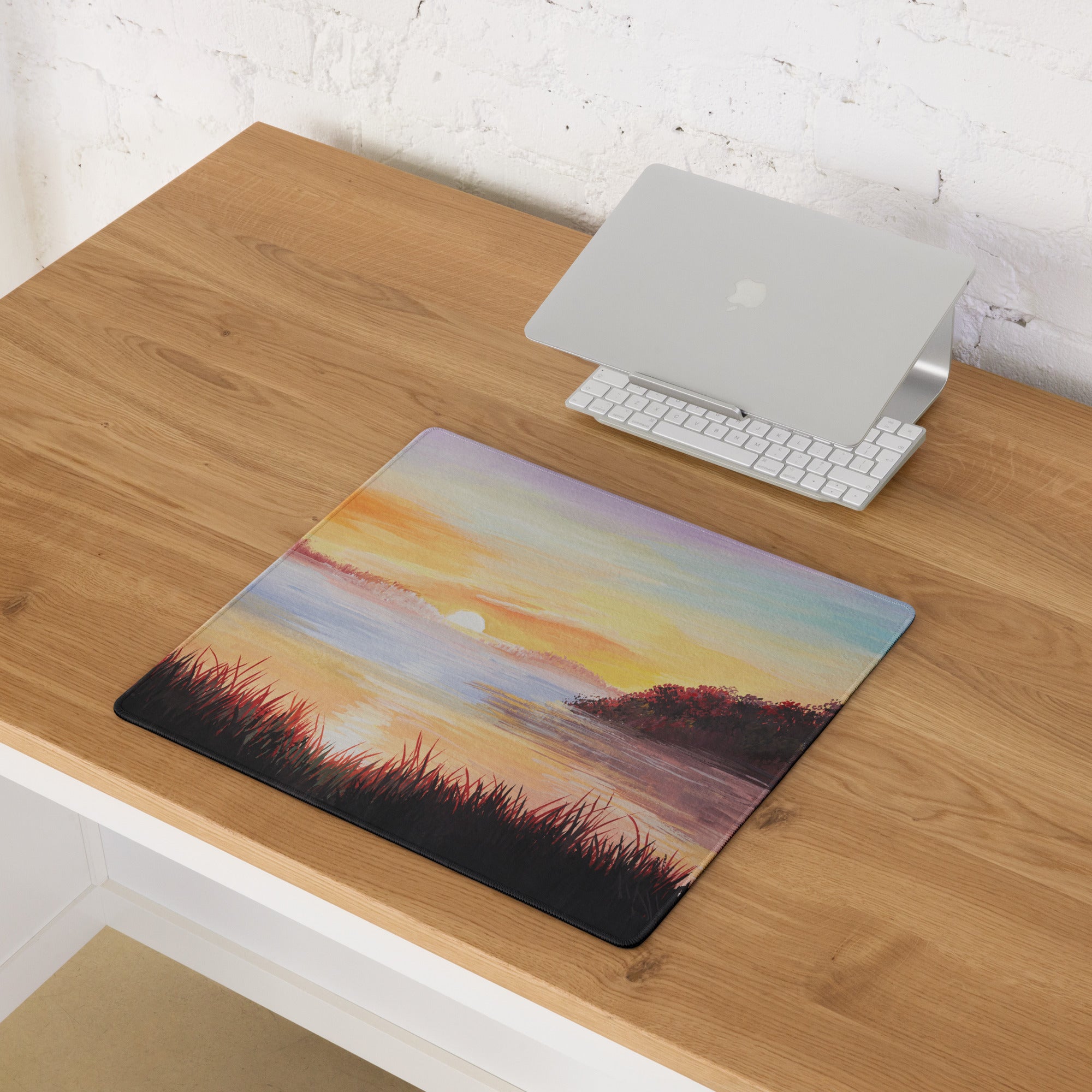 Sunset Coastal Landscape Mouse Pad - Sunset Coastal Landscape, warm oranges blues, gaming desk, impressionist style - calm mood, modern decor, oil painting