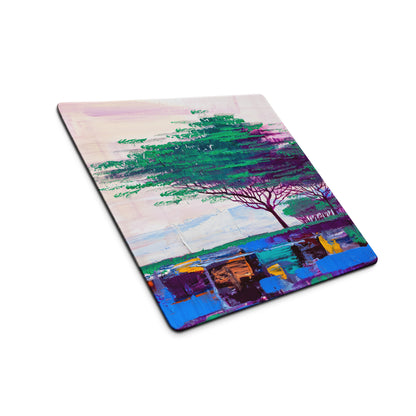 Pastel Tree Landscape Pad - Mouse Pad Landscape Art Pink Teal Desk Dreamy Mood For Gamers Printed Art