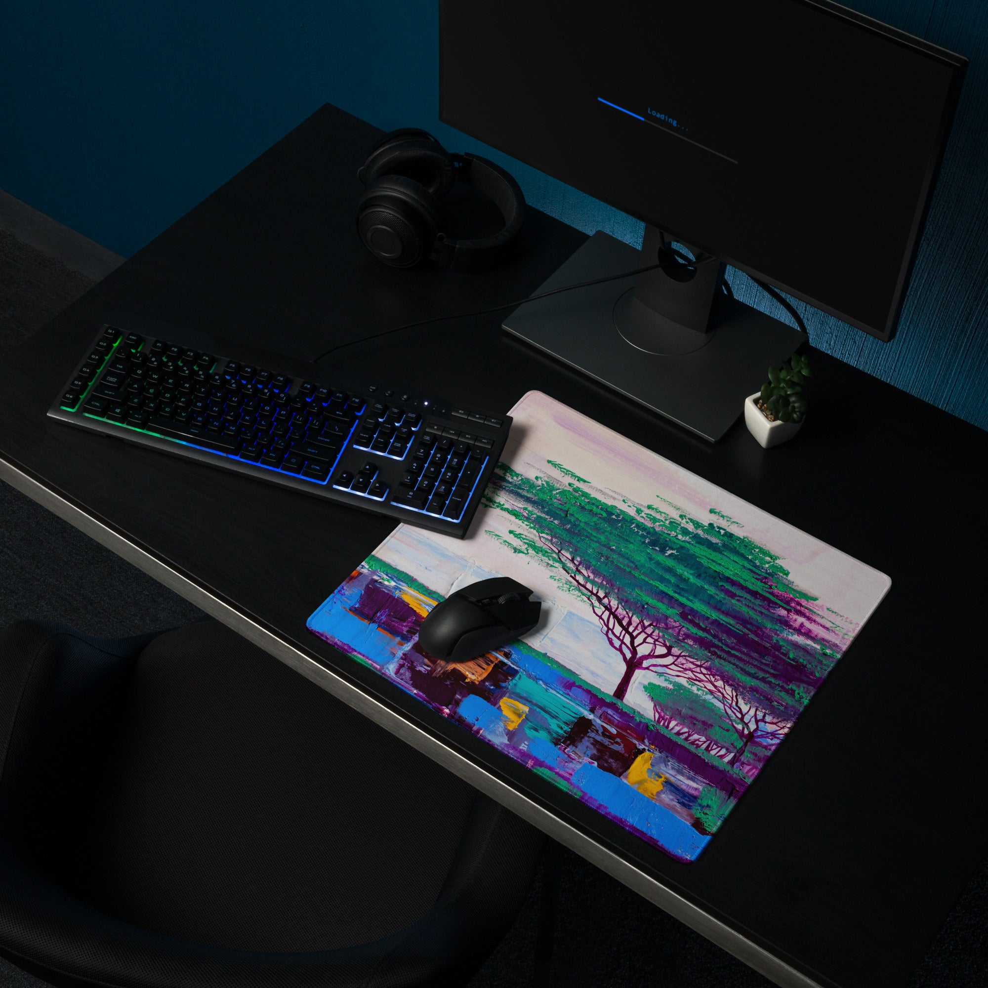 Pastel Tree Landscape Pad - Mouse Pad Landscape Art Pink Teal Desk Dreamy Mood For Gamers Printed Art
