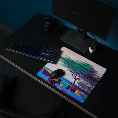 Pastel Tree Landscape Pad - Mouse Pad Landscape Art Pink Teal Desk Dreamy Mood For Gamers Printed Art