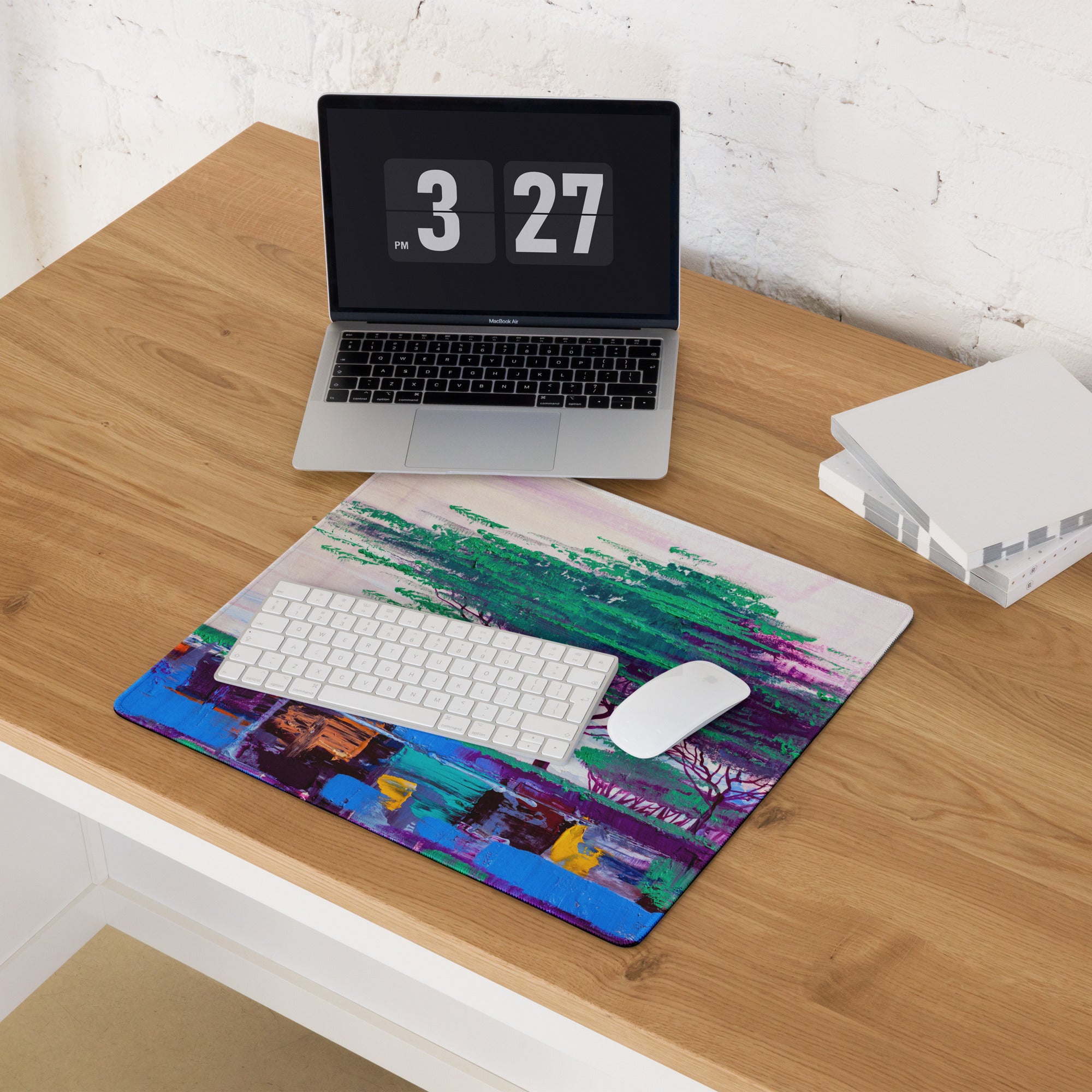 Pastel Tree Landscape Pad - Mouse Pad Landscape Art Pink Teal Desk Dreamy Mood For Gamers Printed Art