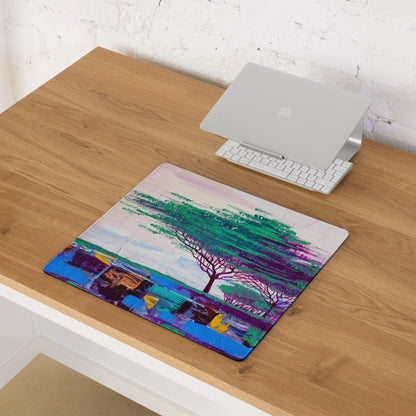 Pastel Tree Landscape Pad - Mouse Pad Landscape Art Pink Teal Desk Dreamy Mood For Gamers Printed Art