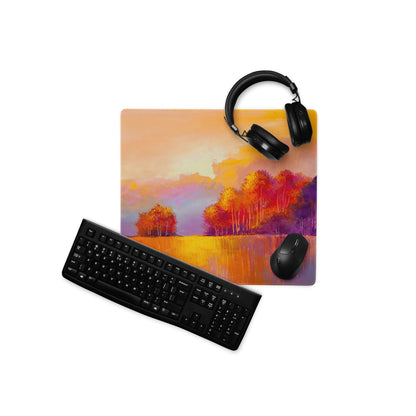 Autumn Sunset Landscape Mouse Pad - Landscape Orange Purple Yellow Desk Impressionist Warm Mood Gaming Mouse Pad