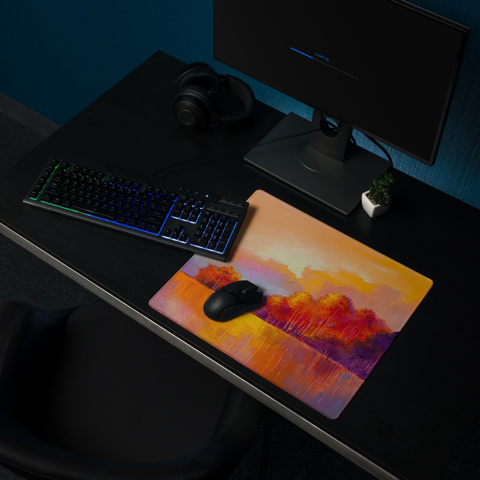 Autumn Sunset Landscape Mouse Pad - Landscape Orange Purple Yellow Desk Impressionist Warm Mood Gaming Mouse Pad