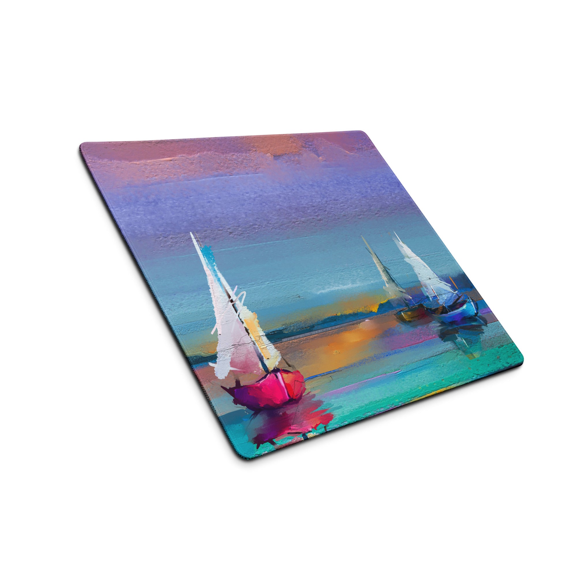 Azure Sailboats Abstract Mouse Pad - Sailboats Blue Teal Purple Orange Desktop Setup Abstract Dreamy Nautical Mood Modern Gaming Mouse Pad Acrylic