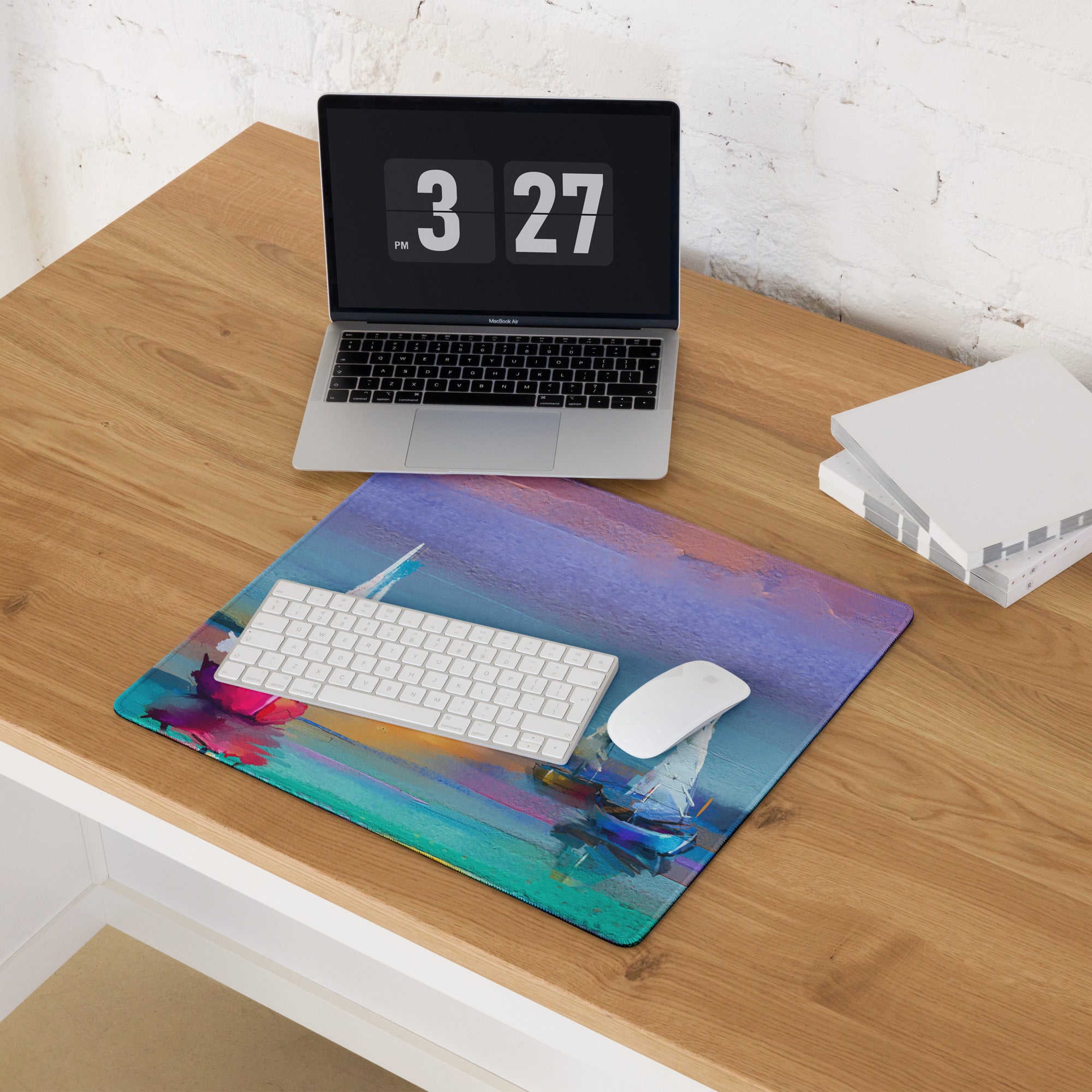 Azure Sailboats Abstract Mouse Pad - Sailboats Blue Teal Purple Orange Desktop Setup Abstract Dreamy Nautical Mood Modern Gaming Mouse Pad Acrylic