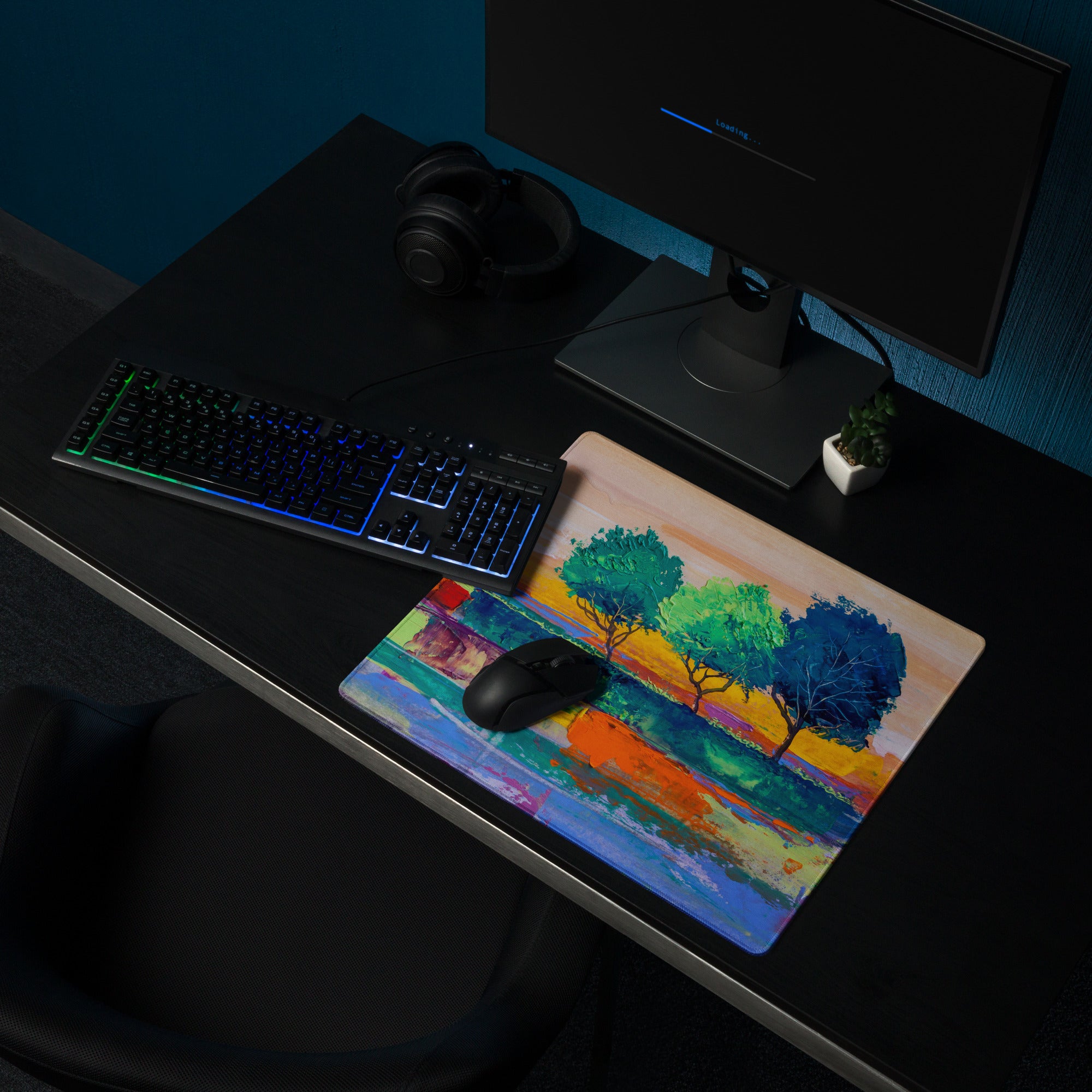 Vivid Landscape Abstract Mouse Pad - Landscape Multicolor Mouse Pad Abstract Impressionist Bold Mood Modern Decor Acrylic