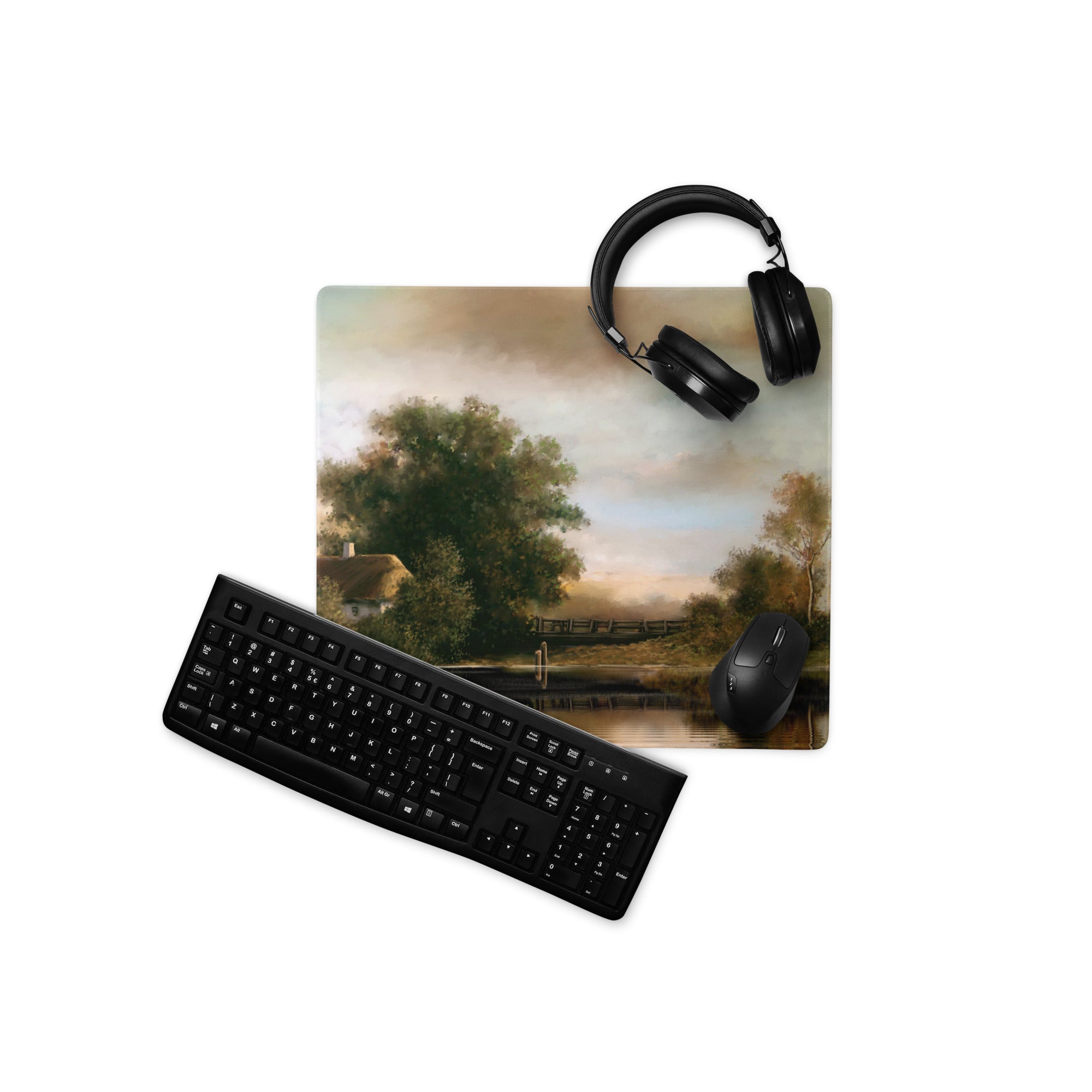 Serene Landscape Desk Mat - Landscape, Warm Tones, Desk Decor, Impressionist Oil Painting