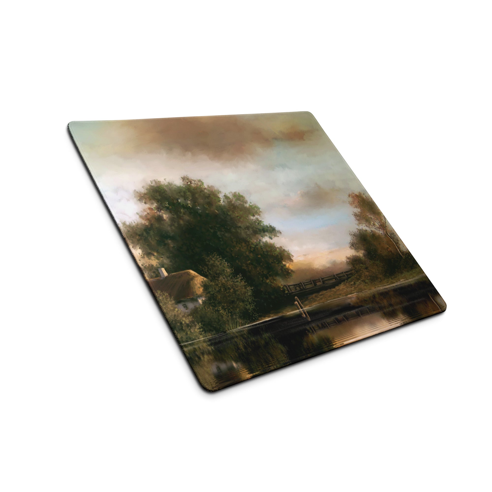 Serene Landscape Desk Mat - Landscape, Warm Tones, Desk Decor, Impressionist Oil Painting