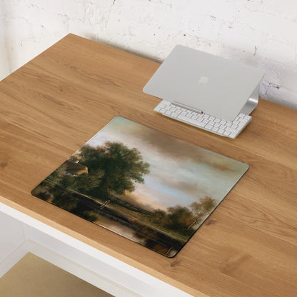 Serene Landscape Desk Mat - Landscape, Warm Tones, Desk Decor, Impressionist Oil Painting