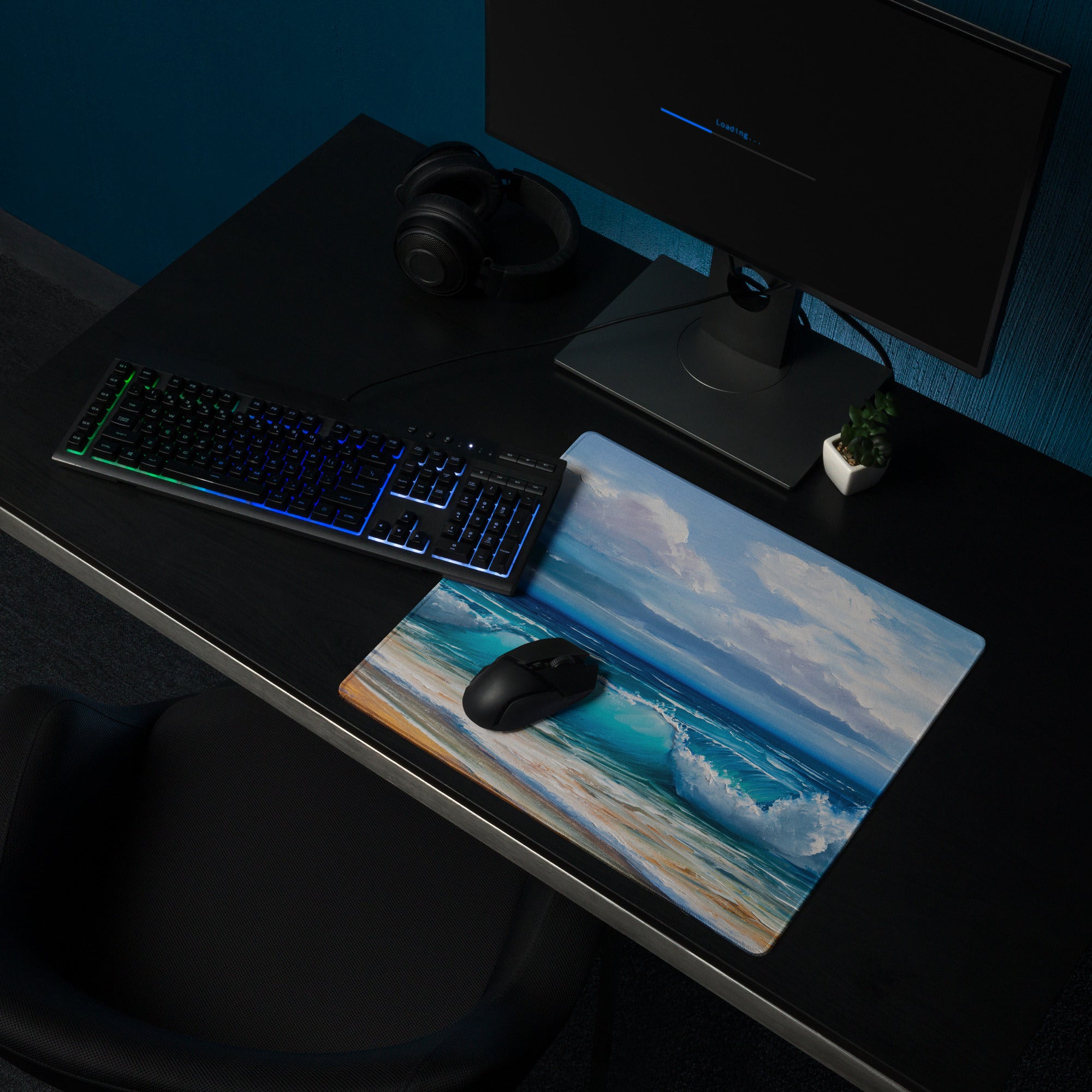 Oceanic Sky Seascape Mouse Pad - Seascape Ocean Blues Desk Pad Coastal Calm Mood Coastal Decor Gaming Pad Digital Print