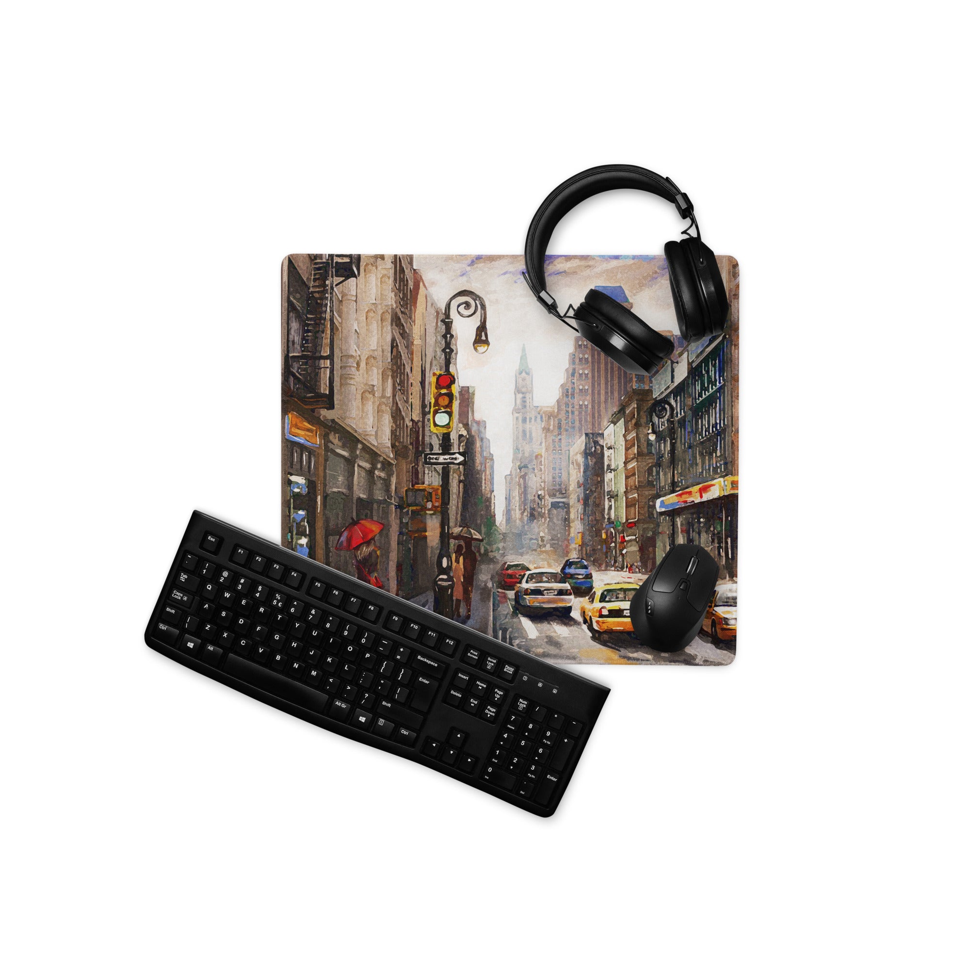 Urban Rain City Street Mouse Pad - City Street Scene Gray Yellow Red Setup Moody Urban Indust Mouse Pad Oil On Canvas