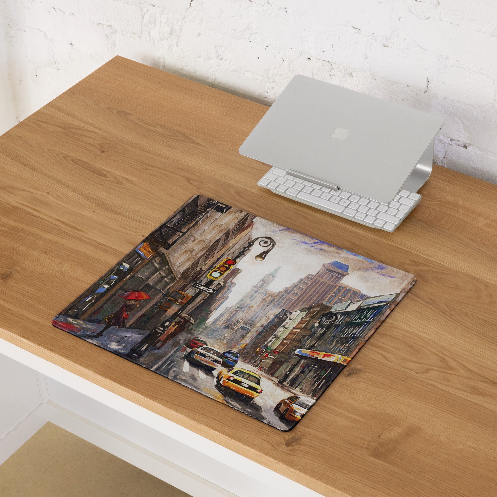 Urban Rain City Street Mouse Pad - City Street Scene Gray Yellow Red Setup Moody Urban Indust Mouse Pad Oil On Canvas