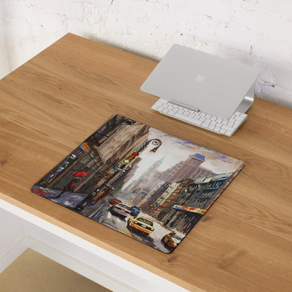 Urban Rain City Street Mouse Pad - City Street Scene Gray Yellow Red Setup Moody Urban Indust Mouse Pad Oil On Canvas