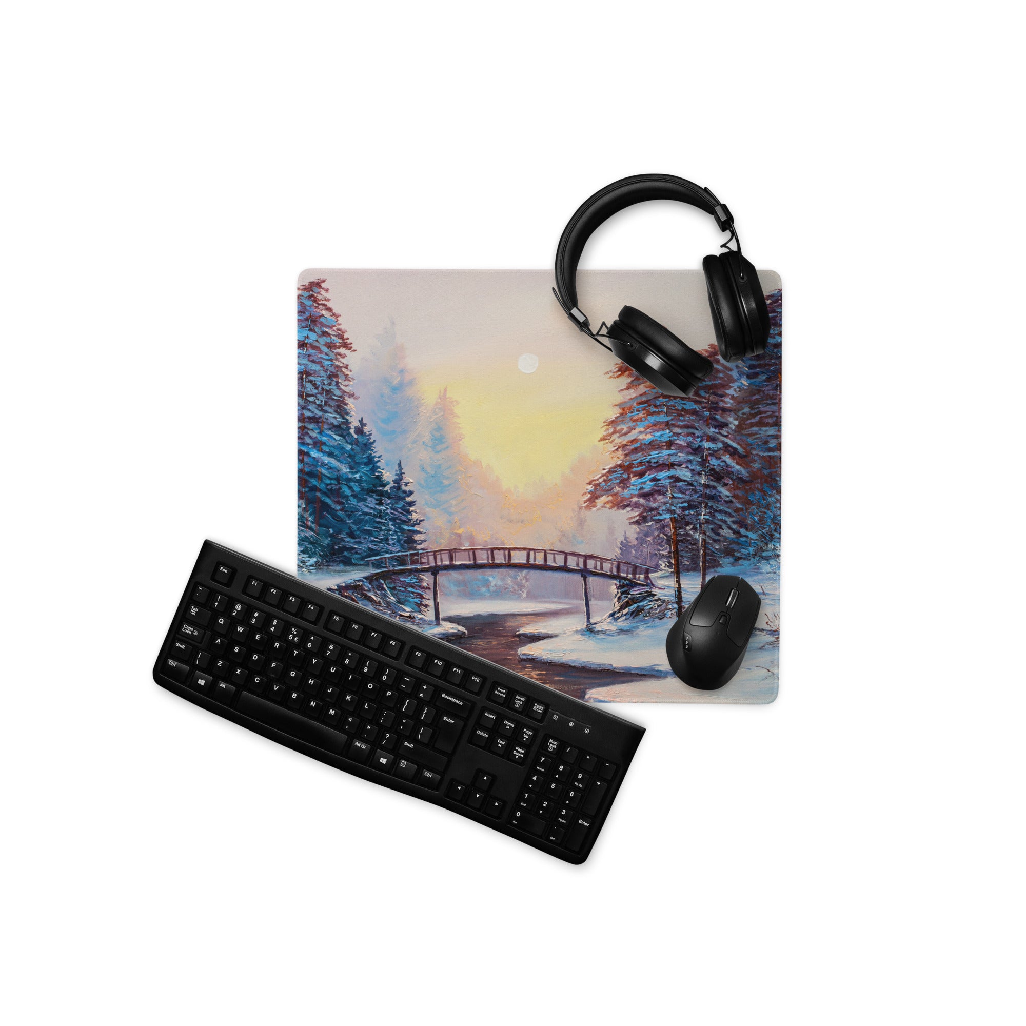 Impressionist Winter Forest Mouse Pad - Winter Forest Blue Desk Gaming Impressionist Mood Serene Contemporary Desk Print