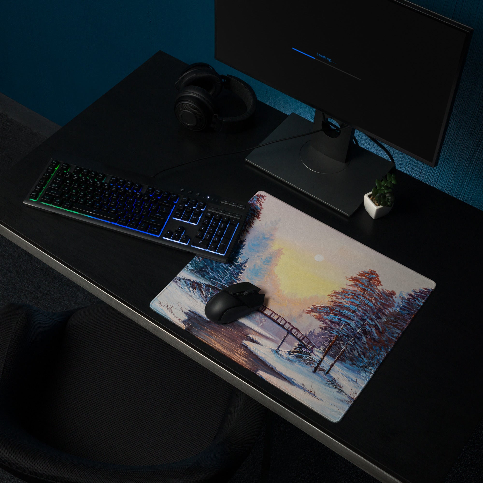 Impressionist Winter Forest Mouse Pad - Winter Forest Blue Desk Gaming Impressionist Mood Serene Contemporary Desk Print